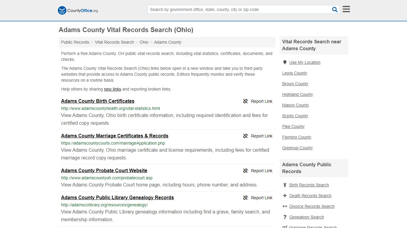 Vital Records Search - Adams County, OH (Birth, Death, Marriage ...